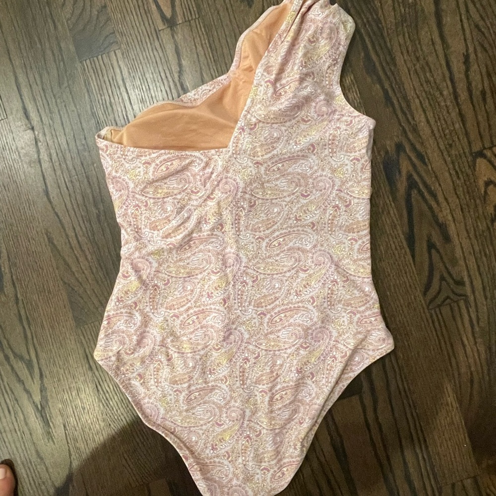 J. Crew Pink Paisley One-Shoulder One-Piece Swimsuit - Picture 2 of 3